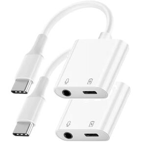 [MFi Certified] iPhone 15 Headphone Adapter, 2 Pack USB C to 3.5 mm Headphones/Earphones Aux Audio + PD Charger Jack Adapter Splitter Dongle for iPhone 15/15 Pro/15 Pro Max/15 Plus, iPad Pro