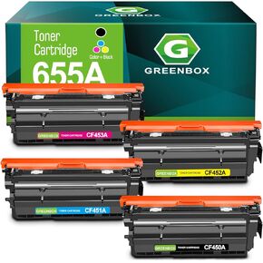 GREENBOX Compatible 655A Toner Cartridge Replacement for 655A CF450A CF451A CF452A CF453A for HP Enterprise M652n M653dn M653x M653 MFP M681dh M682z Printer (12,500 Pages High Yield, KCMY, 4-Pack)