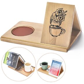 Book Stand for Reading,Wood Book Page Holder Stand,Simple Bookcase Rest Book Reading Accessories for Nightstand Office Desk,Book Rest Stand with Cup Holder for Coffee Lover,Book Lovers Gifts