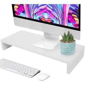 Monitor Riser - 1 Layer Wood Stand Computer Desktop Organizers TV Monitor Stand Riser Shelf Holder Bracket Desktop Organiser (White)