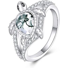 خاتم السلحفاة 925 من الفضة الإسترليني خاتم السلحفاة والعقيق الطحلب مجوهرات السلحفاة للنساء هدية السلحفاة لمحبي النساء in Kuwait