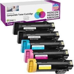 Limeink Compatible Toner Cartridge Replacement for Dell H625cdw Toner H825cdw for Dell S2825cdn High Yield Laser Cartridges H625 H825 s2825 Ink 5 Pack 2 Black 1 Cyan 1 Yellow 1 Magenta