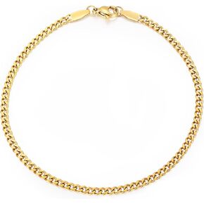 TRUMIUM 18k Gold Plated Link Chain Bracelets for Men Women 3mm Diamond-Cut Mens Gold Cuban Chain Length 7/8/9 inches