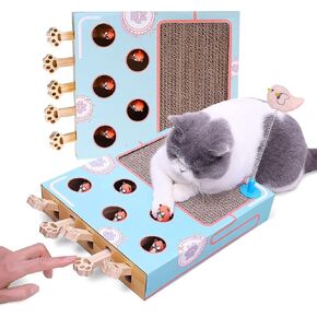 Cat Enrichment Toys - Interactive Whack a Mole Game, Scratching Pad, and Cardboard Box for Indoor Cats