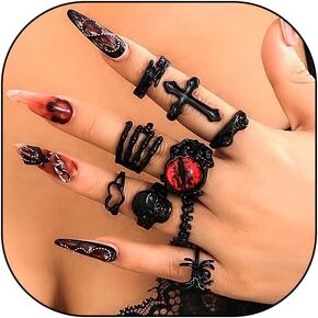 Black Knuckle Ring Set,Dark Gothic Hollow Animals Stackable Midi Rings Set,Aesthetic Party Halloween Jewelry Gift for Women Teen Girls