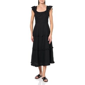 Anne Klein Women's Ruffled Three Tier Scoop Neck Midi Dress