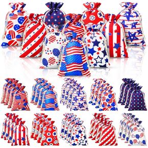 50 Pcs 4 x 6 Inch Independence Day Candy Bags with Drawstring USA Flag Goody Bags Reusable Independence Day Baggies for Kids Fourth of July Drawstring Bags for Birthday Party Favor, 10 Styles in Saudi Arabia
