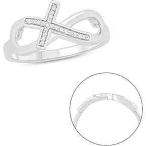Cali Trove 1/20cttw Diamond Cross Ring with Infinity Sign for Women, Infinity Ring with Horizontal Diamond Cross in 925 Sterling Silver, Women's Silver Infinity Cross Ring with Round White Diamonds