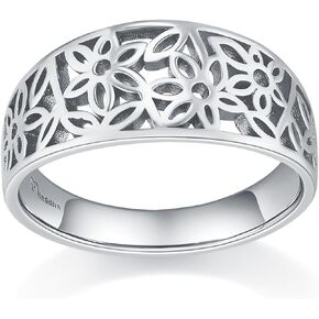 14K Gold/White Gold Plated Rings- Victorian Leaf Filigree Vintage Style Ring/Silver Rings, Gold Rings for Women- 10mm Band Size 4-12