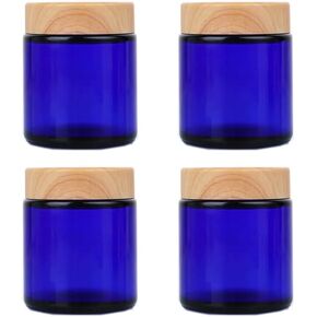 4Pcs 100g Glass Jars Round Cosmetic Container Jars with Wood Grain Lids,Empty Refillable Cosmetic Containers Pot Jars for Lotion,Cream,Ointments,Makeup,Scrubs Creams,Samples Pot,Travel Storage (Black)