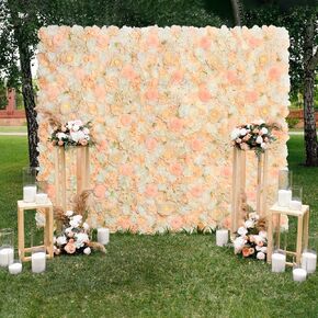 Artificial Rose Flower Wall Backdrop Champagne 5ftx3.74ft Wedding 3D Floral Wall Background for Bridal Shower Birthday Party Stage Decorations