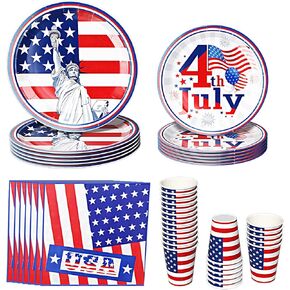 لوازم الحفلات الوطنية في الرابع من يوليو، مجموعة أدوات مائدة العلم الأمريكي، أواني طعام يمكن التخلص منها مع أطباق ورقية، ومناديل وأكواب في الرابع من يوليو، ويوم الذكرى، وديكورات يوم المحاربين القدامى، تخدم 24 in Kuwait