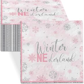 Snowflake Napkin Decoration Winter Onederland Christmas Party Bapkin Foil Silver Snowflake Decoration Disposable Napkin for Christmas Winter Table Decoration (Purple)