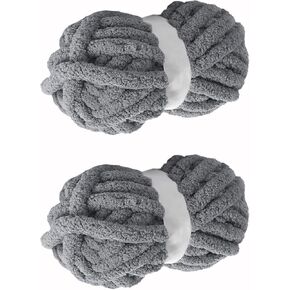 Gray Chunky Yarn, 2 PCS Chunky Chenille Yarn for Hand Knitting, Bulky Thick Chunky Plush Yarn for DIY, Extra Bulky Chunky Yarn for Hand Knitting Blankets (30 Yards, 8.8 Ounces Each)