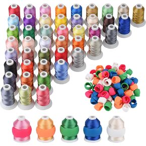 Simthread 45 Brother Colors Polyester Embroidery Machine Thread with 50 Thread Holder, 550Y Each Spool Embroidery Threads for Sewing and Spool Huggers, Machine Embroidery Quilting Serger Supplies