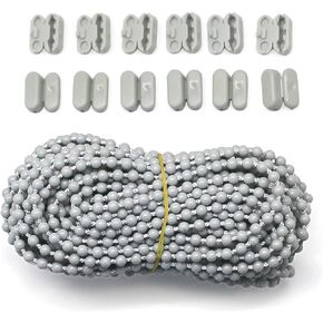 FQTANJU 10 Yards Gray Roller Blind Bead Chain Cord with 12 PCS of Beads Chain Connectors for Roman Venetian Honeycomb Vertical Shade Blind Cord for Roller Blind Replacement Parts Repair Fittings