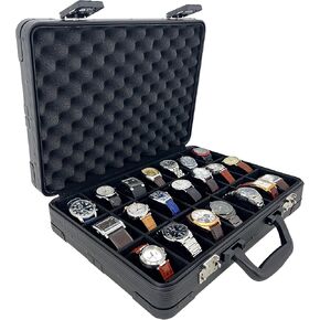 Techswiss Watch Box 21 Slots Aluminum Carry Case Extra Large Briefcase Black TSA Lock Heavy Duty Travel
