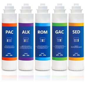 Express Water – 1 Year Elite RO Alkaline Reverse Osmosis System Replacement Filter Set – 5 Easy Change Quick Twist filters with Alkaline Filter for added Essential Minerals – 100 GPD RO Membrane