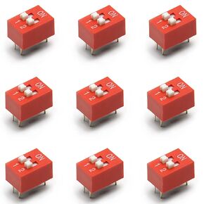 Fielect 20pcs DIP Switch Horizontal Toggle 1-2 Positions 2.54mm Pitch for Circuit Breadboards PCB Red