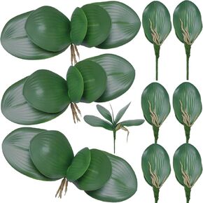 10 PCS Big Artificial Phalaenopsis Orchids Leaves 11 inches Real Latex Touch Foliage Green Faux Orchids Leaf Arrangement Fake Orchid Leaves for Home Garden Party Wedding Decor