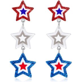 FAMARINE 4th of July Earrings USA Earrings American Earrings for Women Cute Patriotic Earrings Star Earrings Gift