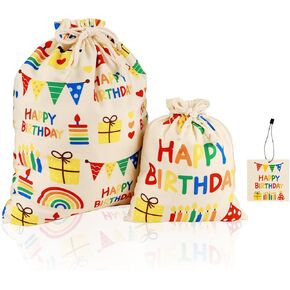 silenwest Gift Bag for Girls Birthday with Message Card, 20" Large 12" Small,Reusable Premium Canvas Drawstring Gift Bags