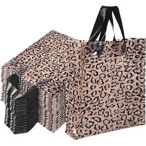 Tudomro 150 Pcs Leopard Print Boutique Bags with Handles Plastic Merchandise Bags for Small Business Shopping Bags Large Brown Reusable Gift Bags Bulk for Party Retail Stores 11.81 x 14.57 x 3.15 Inch in Saudi Arabia