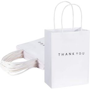 driew Navy Blue Thank You Bags 50 Pack, 5.9 x 3.1 x 8.3'' Navy Blue Thank You Gift Bags Paper Bags with Handles for Retail, Wedding,Party, Shopping