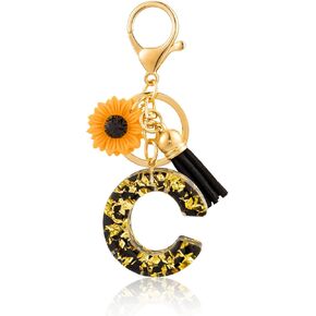 SELOVO Initial Keychain for Key Handbag Backpack Black Yellow Letter Keyring