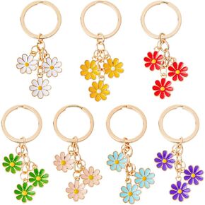 DICOSMETIC Multi-colored Flower Keychains Cute Enamel Key Rings with Dangle Charms for Women Girls Purse Bag Decoration