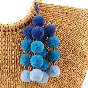 Gradient Blue Pom Pom Bag Charm Pendant Boho Keyring Keychain for Women Purse Handbag Decor
