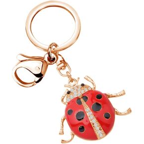 FEELMEM Cute Red Ladybug keychain Rhinestone Lady Beetle Ladybird Red Ladybug Pendant Key Chain