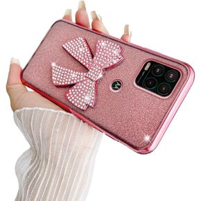 for Moto G Stylus 5G 2021 Case, Motorola G Stylus 5G Case for Women Glitter Stylish Soft Clear TPU 3D Bowknot Crystal Sparkly Shiny Protective Cover with Strap for G Stylus 5G 2021(Bowknot Purple)