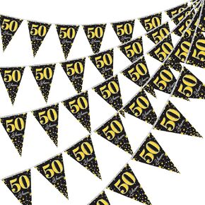 5 Pack 50th Birthday Party Decorations Pennant Banner, Black Golden 50 Years Banner Triangle Flag Party Accessory for 50th Birthday Wedding Anniversary Party Decoration Supplies, 7.4 x 10.8 Inch