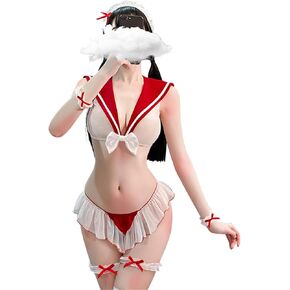 YOMORIO Lolita Schoolgirl Lingerie Sailor Costume Sexy Ruffle Bra and Panty Set