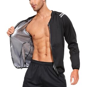 NINGMI Sauna Jacket for Men Sweat Suit Long Sleeve Shirt Workout Zipper Slimming Gym Body Shaper