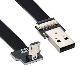 NFHK Down Angled USB 2.0 Type-A Male to Micro USB 5Pin Male Data Flat Slim FPC Cable for FPV & Disk & Phone 20cm