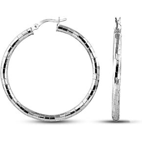 Charmsy 925 Sterling Silver Jewelry Disco Diamond Cut Textured Pattern Click Top Hoop Earrings for Women