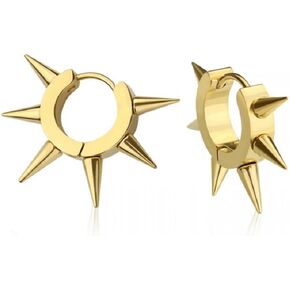 316L Stainless Steel Multi 6mm Spike Lined Huggie Hoop Earrings, Sold as a Pair