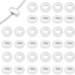 BENECREAT 50Pcs 925 Sterling Silver Spacer Beads, 3.2x1.8mm Flat Round Rondelle Spacer Bead Heishi Loose Beads for DIY Bracelet Necklace Jewelry Making Finding