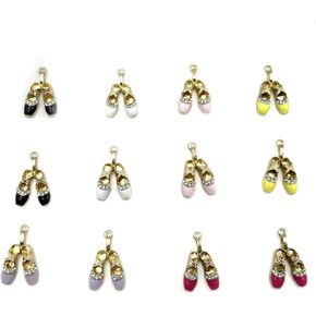12Pcs Ballet Shoe Shaped Beads Gold Plated Shoes Shaped Enamel Charms Cute Alloy Shoes Shaped Beads for Bracelet Necklace Keychain Jewelry Making and Crafting