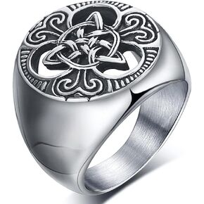 Mens Celtic Knot Signet Rings Round Vintage Stainless Steel Ring for Biker Size 7 8 9 10 11 12 13 14 15
