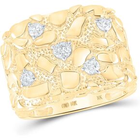10K Yellow Gold Mens Round Diamond Nugget Ring 5/8 Cttw, Mens Size: 7-13