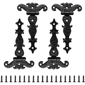 4 PCS T-Strap Hinges, Antique Bronze Decorative Door Hinges T-Strap Barn Door Hinges with Screws for Furniture Cabinets Wooden Box Jewelry Case