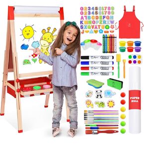 Joyooss Art Easel for Kids Easel for Toddlers, Adjustable Standing Double Sided Toddler Easels Kids Chalkboard Kid Easel with Paper Roll & Whiteboard, Art Easel for Kids Age 4-8 9-12 Kids Art Easel