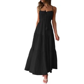 Women Y2k Spaghetti Strap Backless Dress Low Cut Bodycon Long Maxi Dresses