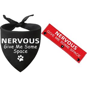 2 Pieces Nervous Give Me Some Space Black Dog Scarf Bandana with Red Dog Leash Wrap, Pet Birthday Gift and Dog Lovers Owner