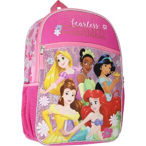 Disney Princess Fearless Dreamer Rapunzel Jasmine Belle Ariel Tiana Pink 16" School Travel Backpack