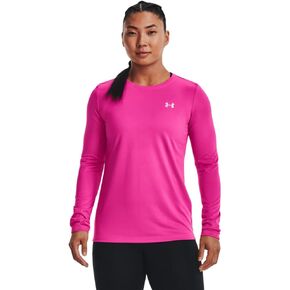 تي شيرت نسائي بأكمام طويلة من Under Armour، (652) وردي متمرد / / فضي معدني، مقاس XX-Small