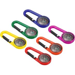 PATIKIL Keychain Compass, 6 in 1 Set Pocket Camping Compass with Buckle for Outdoor Hiking Hunting Travelling Party Favors, Multicolored